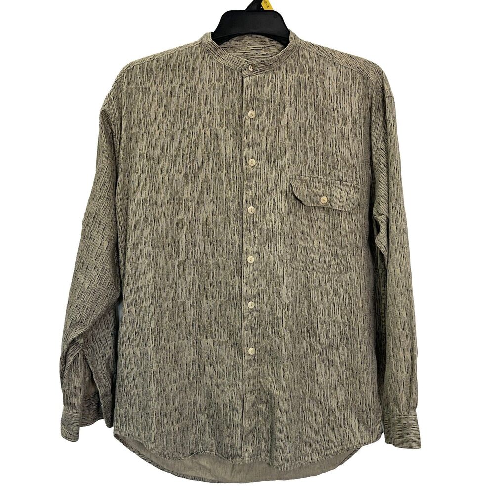 Bachrach 100% Cotton Vintage Collarless Button Up Shirt Mens Size Medium